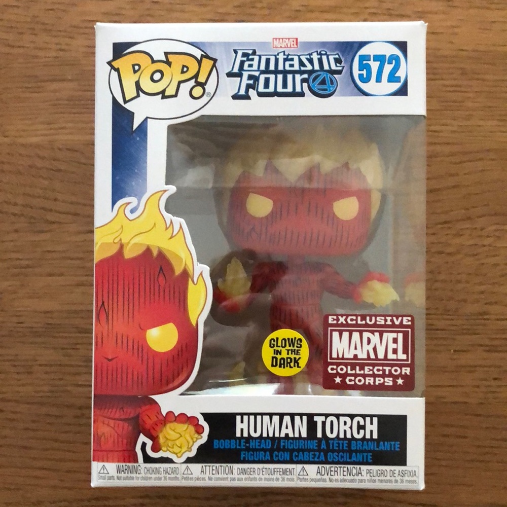 Human torch glow in the dark exclusive marvel collector corps funko pop